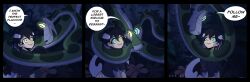  aurora_(orkart) black_hair blue_eyes coils comic disney english_text happy_trance hypnotic_eyes kaa kaa_eyes orca_girl original orkart smile snake spiral_eyes sweat text the_jungle_book white_hair 