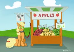 animals_only applejack bitshift collar female_only femsub happy_trance horse leash looking_at_viewer my_little_pony prostitution ring_eyes sitting