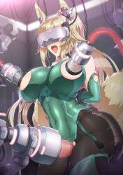  animal_ears arms_behind_back bare_shoulders blonde_hair blush breasts cables censored collar corruption drool earbuds fox_futa futa_only futanari futasub garter_straps gloves glowing huge_breasts lactation leotard long_hair milking milking_machine nelofox open_mouth opera_gloves pantyhose penis penis_milking ponytail sex_machine solo tail tech_control thick_thighs thighhighs tongue tongue_out torn_clothes trembling very_long_hair visor wires 