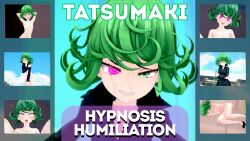 ahegao anoni_hypno breasts closed_eyes clothed cover english_text femsub green_eyes green_hair nipples nude one_punch_man open_mouth short_hair spiral spiral_eyes split_personality sweat symbol_in_eyes tatsumaki_(one_punch_man) text tongue tongue_out