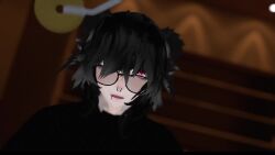  3d animated black_hair coin eye_roll glasses male_only malesub open_mouth pendulum piercing red_eyes sleeping tagme video vrchat 