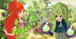 absurdres angry bloom_(winx_club) brown_eyes coils collar fairy female_only femdom goth green_hair long_hair magic manip necklace orange_eyes red_hair ring_eyes selina_(winx_club) snake spiral_eyes strongball symbol_in_eyes unhappy_trance winx_club witch