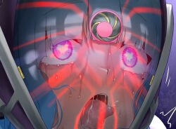  blue_hair blush corruption drool eye_roll female_only femsub garoo_hoshi glowing_eyes heart_eyes helmet luceria_etoile_(garoo_hoshi) open_mouth original pink_eyes see-through shrunken_irises solo spiral static_eyes sweat tears tech_control tongue tongue_out trembling 
