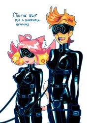 ahoge animal_ears bell belt blonde_hair bodysuit bondage breasts brown_hair cat_ears cat_girl cat_tail deltarune drone dronification drool english_text erect_nipples erect_nipples_under_clothes femsub flowery_(deltarune) gyaeroge hair_ornament happy_trance latex leash long_hair mad_mew_mew malesub multiple_subs open_mouth pink_hair short_hair simple_background smile spiral standing standing_at_attention tail tech_control text tight_clothing tongue transfem transgender_identity twintails visor white_background yellow_skin