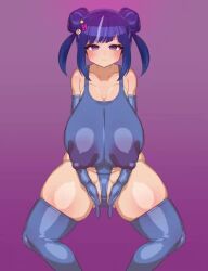  animated bare_shoulders blue_hair blush bouncing_breasts breasts double_hair_bun empty_eyes erect_nipples erect_nipples_under_clothes expressionless female_only femsub ganbari_mascarpone gloves haigure hair_buns hair_ornament high_heels huge_breasts leotard looking_at_viewer multicolored_hair opera_gloves original pink_background rubber simple_background solo sound spread_legs squatting thick_thighs thigh_boots thighhighs twintails video voice_acted 
