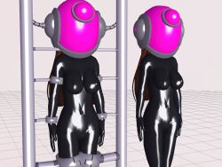  3d 3d_custom_girl bodysuit breasts brown_hair cables catsuit clone corruption erect_nipples female_only femsub helmet latex long_hair multiple_girls multiple_subs original restrained rubber saihate_no_majo standing tech_control tight_clothing 