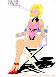  android_18 animated animated_eyes_only animated_gif blonde_hair chair cleavage dragon_ball eye_beams femsub high_heels hypnotic_beam jimryu pink_eyes sitting tech_control white_background 