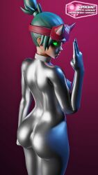 3d ass blender bodysuit collar drone female_only femsub glowing glowing_eyes gradient_background graybot green_eyes green_hair kiriko_(overwatch) large_ass nipples overwatch ponytail short_hair sideboob signature simple_background solo standing supercasket whitewash_eyes