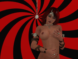 3d amazonarrow bare_shoulders bottomless breasts collarbone femsub happy_trance manip nail_polish necklace nude open_mouth pendulum pyrrah red_hair red_lipstick ring screenshot short_hair small_breasts standing thighhighs topless