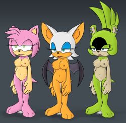 amy_rose bat_girl bottomless breasts female_only femsub furry hedgehog_girl mr.h multiple_girls multiple_subs nude pussy_juice rouge_the_bat sonic_the_hedgehog_(series) standing standing_at_attention surge_the_tenrec tagme tenrec_girl topless 
