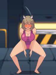  animated animated_gif arknights bare_legs barefoot blush bouncing_breasts breasts brown_hair cameltoe cat_ears cat_girl cleavage crossed_eyes drool erect_nipples erect_nipples_under_clothes feet female_only femsub green_hair haigure halo huge_breasts pink_eyes pubic_hair pussy_juice short_hair solo spread_legs squatting squirting sweat swimsuit tail tongue tongue_out twintails urination utage_(arknights) waia_wai 