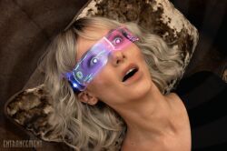 animated_gif entrancement_uk glasses glowing glowing_eyes real salina_schofield silver_hair tech_control