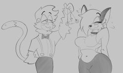 blush bow_tie clothed collar feger23 femsub furry greyscale happy_trance midriff monkey_boy navel pendulum ring_eyes smile sparkle suspenders tagme tank_top wolf_girl