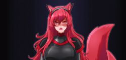  animated animated_gif anno_(anno) breasts drone empty_eyes female_only femsub fox_ears fox_girl fox_tail kitsune_girl large_breasts latex maid original red_eyes red_hair sakurarose12 tech_control text visor 