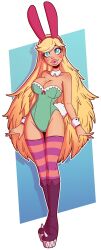  bimbofication blonde_hair blue_eyes breasts bunny_ears bunnysuit cleavage cuffs female_only femsub happy_trance long_hair looking_at_viewer open_mouth smile solo star_butterfly star_vs_the_forces_of_evil thighhighs wrenzephyr2 