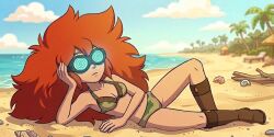    ai_art beach bikini boots female_only femsub goggles hand_on_head lying nomad_of_nowhere red_hair skout solo spiral spiral_eyes tech_control zupern0va_(manipper) 
