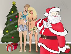  blonde_hair christmas drool femsub hat hypnolad long_hair maledom malesub multiple_subs santa_claus santa_hat 