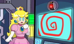 blonde_hair blue_eyes femsub glowing_eyes hypnotic_screen nintendo open_mouth paper_mario paper_mario:_the_thousand_year_door princess_peach super_mario_bros. tec-xx tech_control tonyst0nk