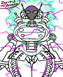 breasts femsub huge_breasts monochrome original robot sheep_girl sketch spiral_eyes symbol_in_eyes tech_control text zarvex3