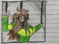  blush brown_hair chara_(undertale) drool female_only femsub happy_trance human_puppet kaa_eyes long_hair necklace powerupbonnie puppet sweater traditional undertale 