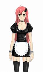 empty_eyes expressionless femsub gundam_(series) gundam_seed lacus_clyne long_hair maid open_mouth pink_hair standing standing_at_attention thighhighs