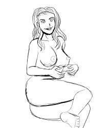 absurdres ass barefoot bottomless breasts femsub happy_trance headband long_hair nipples nude original polmanning ring_eyes sitting sketch topless white_background
