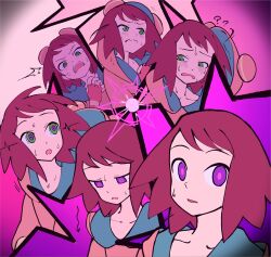  capcom clothed confused eye_color_change female_only femsub fingerless_gloves gloves green_eyes hood hoodie megaman_(series) megaman_star_force multicolored_eyes pinemeteo_(meteomu) purple_eyes sequence short_hair solo sonia_strumm spiral_eyes sweat 