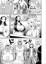 aware bald bikini bikini_top breasts cleavage clothed confused dialogue english_text fat hamiltan069 hard_translated huge_breasts jinbe long_hair maledom malesub monkey_d._luffy monochrome multiple_boys multiple_girls nami_(one_piece) nico_robin no_eyes one_piece open_shirt roronoa_zoro scar short_hair sunglasses tattoo text tony_tony_chopper translated usopp