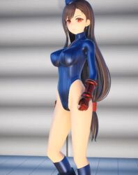  3d black_hair boots breasts capcom cosplay earrings empty_eyes expressionless female_only femsub final_fantasy final_fantasy_vii fingerless_gloves gloves knee-high_boots leotard long_hair looking_at_viewer mmd red_eyes ryona.rar shadaloo_dolls solo square_enix standing street_fighter tie tifa_lockhart very_long_hair 