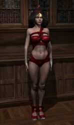 3d abs bare_shoulders birthday black_hair breasts cleavage collarbone dc_comics earrings expressionless female_only fembot femsub grey_eyes high_heels huge_breasts jewelry long_hair member9 navel red_lipstick solo standing standing_at_attention super_hero thick_thighs wonder_woman