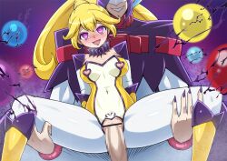 absurdres allows_(nun) alternate_costume blonde_hair boots breasts clothed_exposure collar corruption cure_peace empty_eyes evil_smile eye_mask eyeshadow gloves glowing_eyes heart_eyes jester joker_(smile_precure!) leotard lipstick magical_girl maledom nipples open_mouth pink_eyes precure sex smile smile_precure! thighs tight_clothing vaginal yayoi_kise 