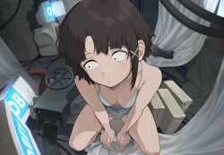  brown_hair camisole femsub girlinworld(manipper) hair_ornament iwakura_lain manip monitor panties serial_experiments_lain short_hair shrunken_irises sitting underwear yume_makurya 