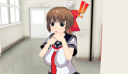 3d 3d_custom_girl bow brown_hair clothed female_only original school_uniform surprised