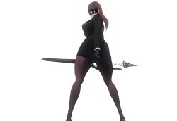  3d ass brown_hair custom_maid_3d_2 expressionless female_only femsub gloves kasarou large_breasts long_hair looking_at_viewer looking_back milf original pantyhose shoes simple_background skirt standing sword tech_control uniform v visor weapon white_background 