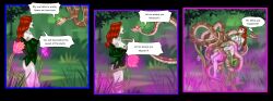  absurdres after_sex breasts coils comic cum_in_mouth cum_on_body dc_comics dialogue disney dueling_hypnotists english_text flower happy_trance heart_eyes humor hypnotic_eyes hypnotized_hypnotist kaa kaa_eyes long_hair mspainter nude open_mouth pheromones poison_ivy smile speech_bubble text the_jungle_book tongue tongue_out undressing vines 