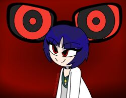  blue_hair breasts clothed coat eye_color_change femsub happy_trance hypnoscream hypnotic_eyes joker_(persona_5) kaa_eyes leaning_forward maledom persona_(series) persona_5 short_hair smile tae_takemi 