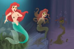 ariel before_and_after bottomless breasts disney female_only femsub fish_girl happy_trance humor magic mermaid nude princess red_hair ring_eyes ryan_rabbat solo the_little_mermaid topless transformation