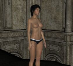  3d black_hair blehg1234 bliss_(blehg1234) breasts cleavage collarbone erect_nipples expressionless female_only femsub large_breasts navel original panties short_hair solo standing standing_at_attention underwear white_eyes 