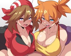  aged_up ahegao bent_over blue_eyes blush breast_press breasts brown_hair cleavage empty_eyes eye_roll female_only femsub happy_trance hat icontrol_(manipper) konno_tohiro large_breasts manip may misty nintendo open_mouth orange_hair pendulum pokemon pokemon_(anime) pokemon_ruby_sapphire_and_emerald purple_eyes short_hair symmetrical_docking tongue tongue_out 