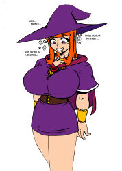  absurdres betrayal bimbofication bracers breasts clothed crazycowproductions da_janitor_(manipper) drool dungeons_and_dragons english_text eyebrows_visible_through_hair femsub happy_trance hat huge_breasts hypnotic_accessory long_hair manip necklace pathfinder prostitution red_hair robe simple_background smile spiral spiral_eyes symbol_in_eyes text white_background wizard 