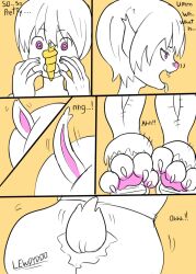 animal_transformation bunny_ears bunny_girl comic female_only femsub hypnotic_accessory lewdydoo original solo spiral_eyes symbol_in_eyes tail tail_growth text tongue tongue_out torn_clothes transformation