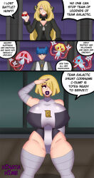  ass ass_expansion azelf before_and_after bimbofication blonde_hair brain_drain breasts corruption cynthia dronification enemy_conversion hinata-hime huge_breasts large_hips leotard mesprit nintendo pokemon pokemon_(creature) pokemon_diamond_pearl_and_platinum short_hair team_galactic team_galactic_grunt text transformation uxie 