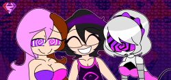  alternate_costume androgynous_dom bare_shoulders black_hair cleavage crossover femsub happy_trance heterochromia hypnoscream inkrye_varis_figment_(hypnotic-ink) large_breasts multicolored_hair multiple_girls multiple_subs murder_drones neopolitan open_mouth original robot_girl rwby serial_designation_v shiny_hair silver_hair simple_background smile spiral_eyes spiralwash_eyes tank_top watermark 