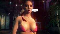 3d agent_47 bald black_hair catherine_farmer cleavage collarbone femsub hitman_absolution manip necklace open_mouth ourmonkeymasters_(manipper) text