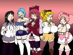 bimbofication black_hair blonde_hair blue_hair breast_expansion confused crazycowproductions da_janitor_(manipper) female_only femsub homura_akemi huge_breasts kyouko_sakura large_breasts madoka_kaname mami_tomoe manip pink_eyes pink_hair puella_magi_madoka_magica red_hair sayaka_miki yellow_eyes