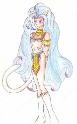 animal_ears blue_hair capcom cat_girl darkstalkers expressionless felicia_(darkstalkers) female_only femsub hypnogoat666 long_hair solo standing standing_at_attention traditional