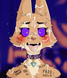  animated baphomet blush body_writing cleavage collar collarbone crystal cum cum_on_body cum_on_face diane_foxington female_only femsub fox_girl furry happy_trance kaa_eyes piercing smile sweat text the_bad_guys tongue tongue_out video 