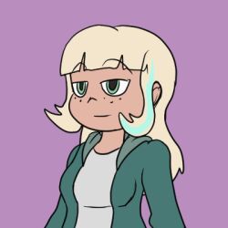  animated animated_gif bangs disney empty_eyes expressionless femsub freckles green_eyes hoodie jacket jackie_lynn_thomas long_hair mythkaz open_mouth platinum_blonde_hair simple_background sleep_command sleeping star_vs_the_forces_of_evil straight-cut_bangs surprised sweater 