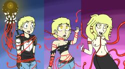 absurdres blonde_hair blue_eyes brain_injection breasts feminization hypnotic_tentacle jaune_arc long_hair open_mouth pale_skin rwby short_hair synthetic_attraction tentacles topless transformation transgender