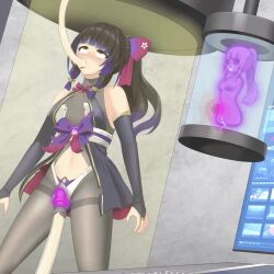 animated animated_gif bare_shoulders black_hair blush bodysuit bow brown_eyes corruption crossed_eyes crotch_tattoo cum empty_eyes eye_roll female_only femsub fingerless_gloves force_feeding gloves jewelry magical_girl monitor mvv navel open_mouth opera_gloves original pantyhose ponytail purple_hair ribbon sex_machine skirt stasis_tank statue straight-cut_bangs tattoo tongue tongue_out torn_clothes vaginal